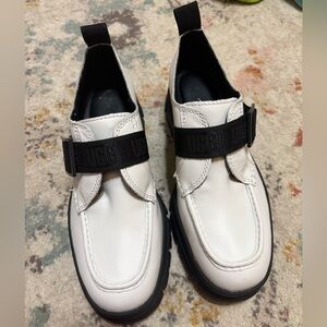 UGG Women’s Ashton Platform White Loafers with Black Strap